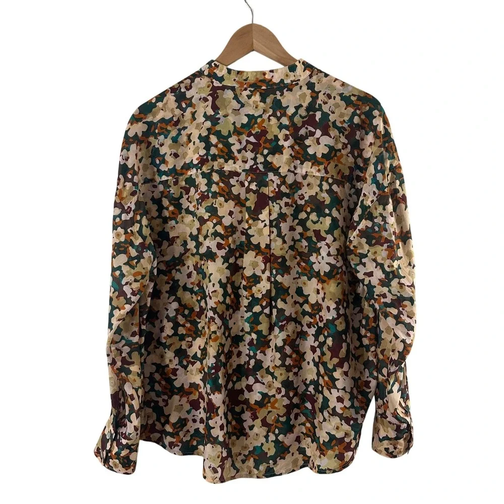 Calme Johnny Was Womens 100% Silk Floral Half Placket Button Blouse Top Size M